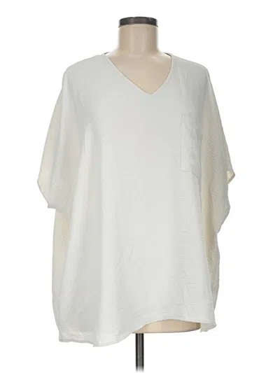 Pre-owned Zenana Short Sleeve Top Ivory V-neck Tops