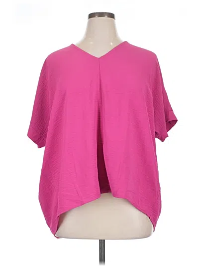 Pre-owned Zenana Short Sleeve Top Pink V Neck Tops