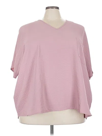 Pre-owned Zenana Short Sleeve Top Pink V Neck Tops