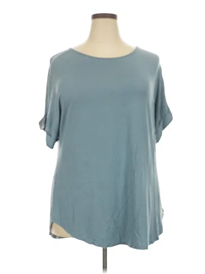 Pre-owned Zenana Short Sleeve Top Teal Cold Shoulder Neckline Tops In Blue