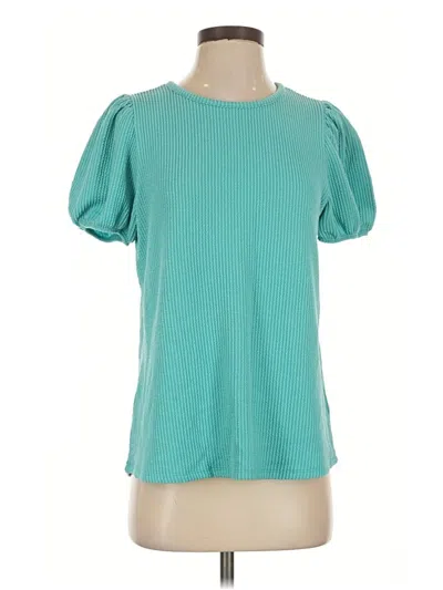 Pre-owned Zenana Short Sleeve Top Teal Crew Neck Tops