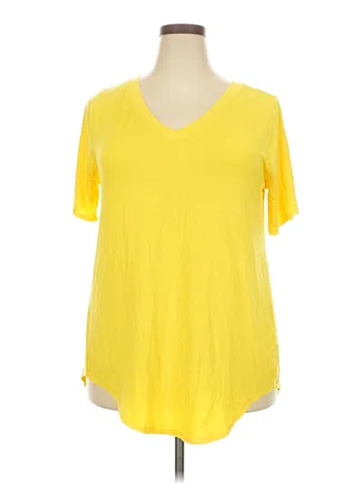 Pre-owned Zenana Short Sleeve Top Yellow V Neck Tops