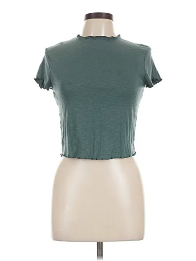 Pre-owned Zenana Short Sleeve Turtleneck In Teal