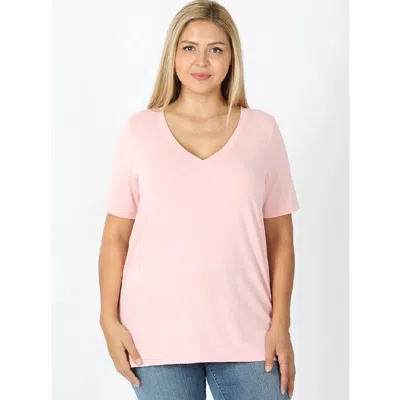 Zenana Short Sleeve V-neck Tee - Plus In Pink