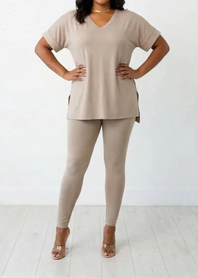 Zenana Short Sleeves Supersoft Matching Set In Ash Mocha In Multi