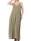 Zenana Side-pocket Maxi Dress With Adjustable Strap In Khaki In Green
