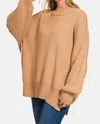 Zenana Side Sit Oversize Sweater In Dk Brush In Brown