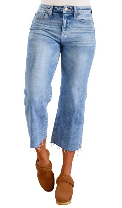 Zenana Simple Is The Way Wide Leg Capris In Light Wash In Blue