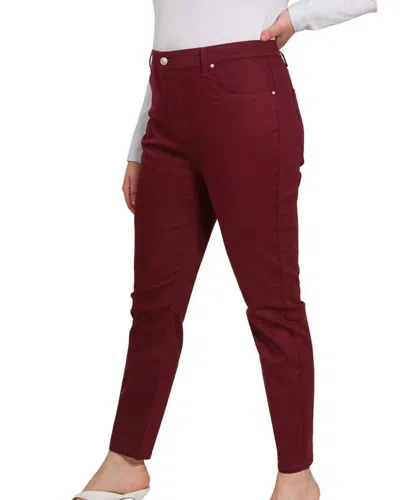 Zenana Skinny Denim Pant In Burgundy In Red