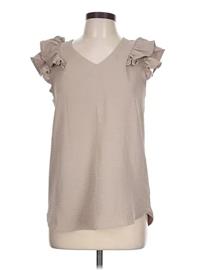 Pre-owned Zenana Sleeveless Blouse In Tan