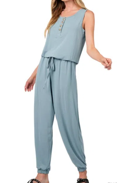 Zenana Sleeveless Jogger Jumpsuit In Blue