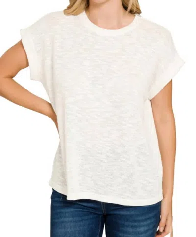 Zenana Slub Rolled Sleeve Tee In Ivory In White