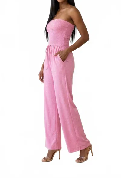 Zenana Smocked Jumpsuit In Candy Pink