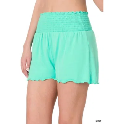 Zenana Smocked Lounge Shorts In Mint In Green