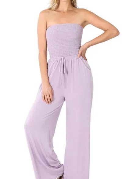 Zenana Smocked Romper Pants In Lavender In Purple