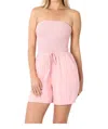 Zenana Smocked Shorts Romper In Dusty Pink In Pink