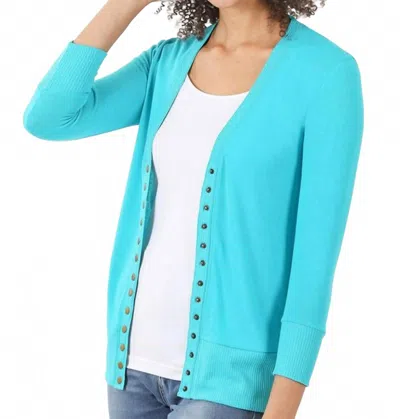 Zenana Snap 3/4 Sleeve Cardigan In Ice Blue