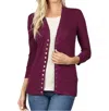 Zenana Snap Button Sweater Cardigan In Dark Plum In Burgundy
