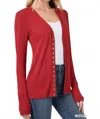 Zenana Snap Cardigan Full Sleeve In Copper Red In Red