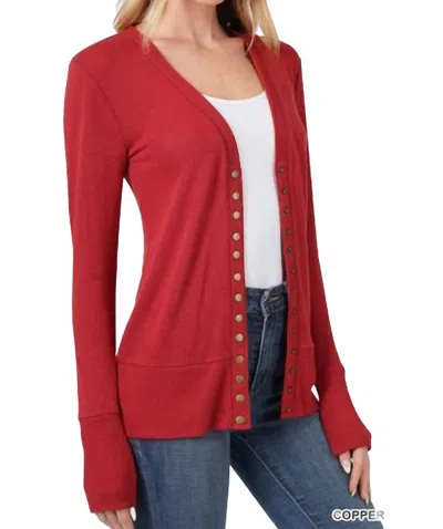 Zenana Snap Cardigan Full Sleeve In Copper Red