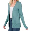 Zenana Snap Full Sleeve Cardigan In Dusty Teal In Blue
