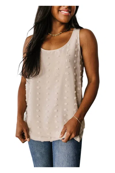 Zenana So Far So Good Swiss Dot Top In Sand In Beige