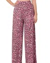Zenana Soft French Terry Leopard Wide Leg Pants In Cranberry Leopard In Pink