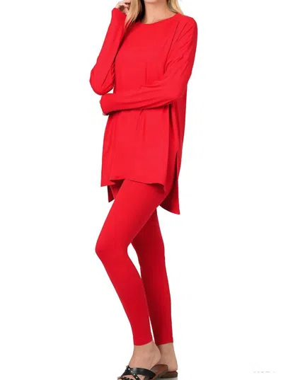 Zenana Soft Long Sleeve Loungewear Set In Ruby In Pink