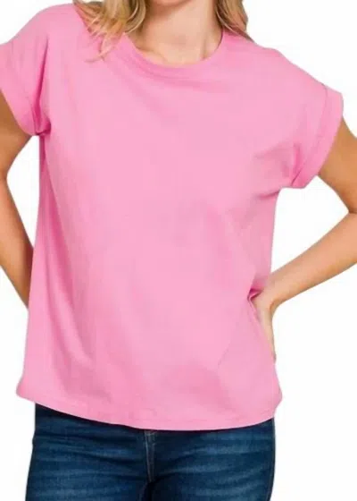 Zenana Soft Short Sleeve Tee In Candy Pink