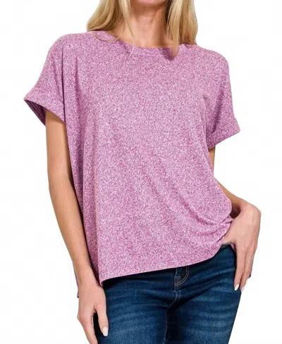 Zenana Soft Short Sleeve Tee In Light Plum In Multi