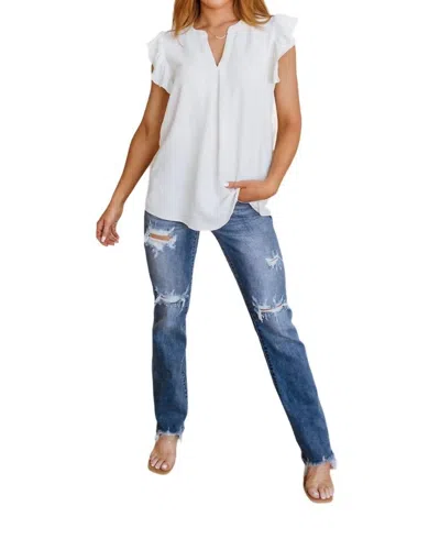 Zenana Someday Maybe Flutter Sleeve Top In Ivory In Multi