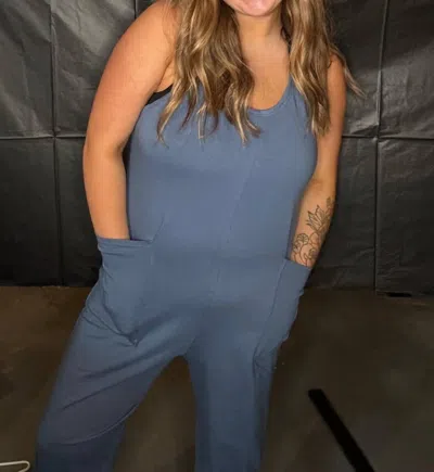 Zenana Spaghetti Strap Pocket Jumpsuit In Dusty Blue In Multi