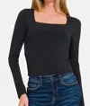 Zenana Square Neck Fitted Long Sleeve T-shirt In Black