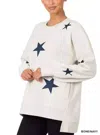 Zenana Star Print Hi-low Sweatshirt In Bone/navy In Multi