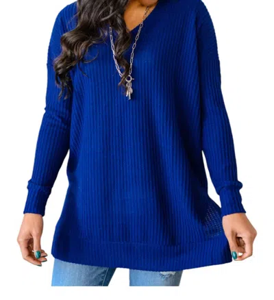 Zenana Stay The Night Waffle Sweater In Royal Blue