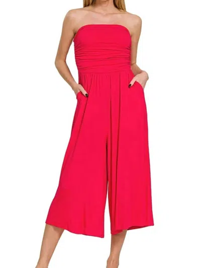 Zenana Strapless Tube Top Jumpsuit In Red