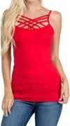 Zenana Strappy Criss Cross Cami In Red In Red