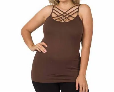 Zenana Strappy Criss Cross Cami Top - Plus In Brown