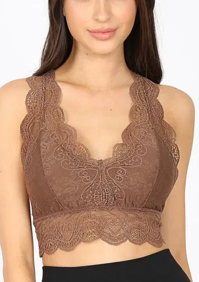 Zenana Stretch Lace Padded Bralette In Light Brown