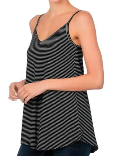 Zenana Stripe Spaghetti Cami In Black