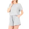 Zenana Striped Short Romper In Heather Grey In Grey