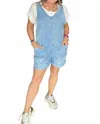 Zenana Summer Short Overalls In Light Wash In Blue