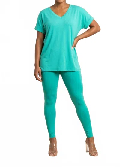Zenana Supersoft Short Sleeves Matching Set In Turquoise In Blue
