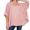 Zenana Sutton Stripe Button Down Shirt In Ruby In Pink