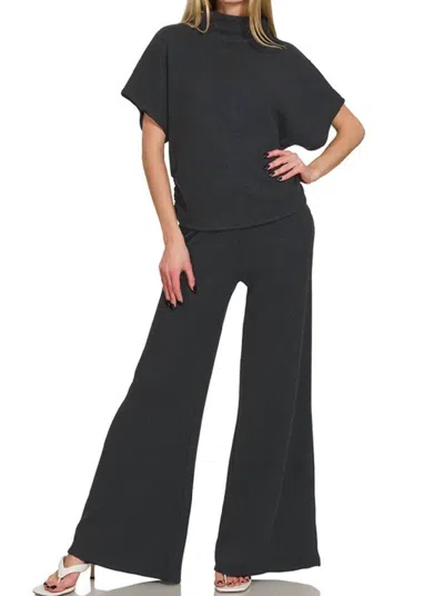 Zenana Sweater Knit Top And Pant Set In Black