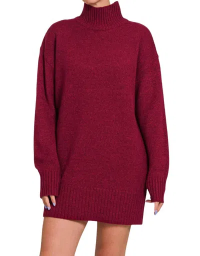 Zenana Talk Later Sweater Dress In Cabernet In Red
