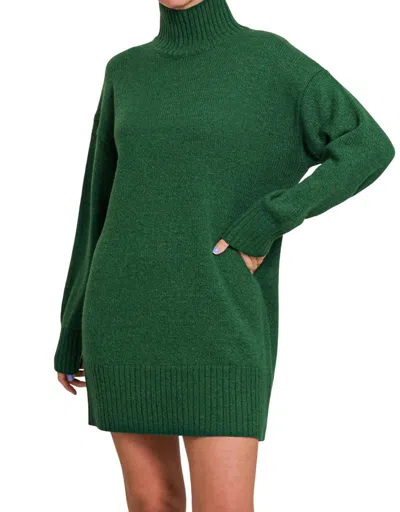 Zenana Talk Later Sweater Dress In Hunter Green
