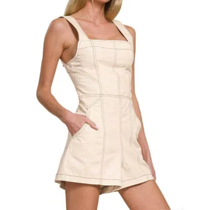 Zenana Talley Tie Back Romper In Beige In Neutral