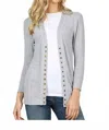 Zenana Thumbhole Snap Cardigan Full Sleeve In Dark H Grey In Gray