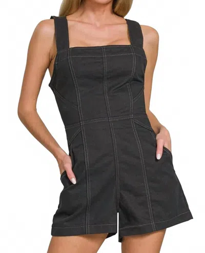 Zenana Tie Back Romper In Black In Blue